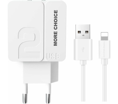 СЗУ MORE CHOICE (4627151191928) NC46i СЗУ 2USB 2.4A для 8-pin - 1м White Grey