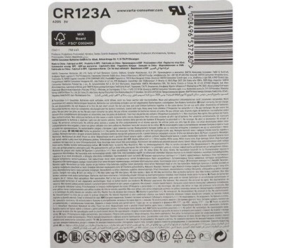 VARTA Батарея Professional BL1 Lithium CR123A (1шт) блистер
