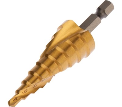 Сверло KRANZ (KR-12-6611) Сверло по металлу ступенчатое ТИТАН 4,0-20,0мм, 76мм, 65 HRC, Р6М5 TiN