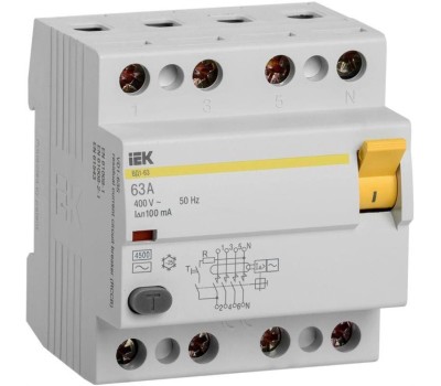 IEK Выключатель дифф. тока (УЗО) ВД1-63 (MDV10-4-063-100) 63A 4 400В 4 модуля белый (упак.:1шт)