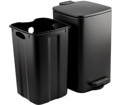 САНАКС - Ведро из нержавеющей стали, с педалью, квадратное, 8 литров, крышка микролифт, цвет ЧЁРНЫЙ. 10828