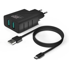 BORASCO Сетевое зарядное устройство 37264, 2xUSB, USB type-C, 2.4A, черный