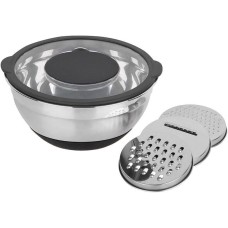MALLONY Миска 4,5 л AMARENA из нерж стали с сил антискользящим дном с крышкой-тёркой (3 тёрки в комплекте) (108660)