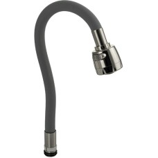 САНАКС - Излив к смесителю на кухню, ГИБКИЙ с большим двухрежимным аэратором, из нержавеющей стали, в силиконовой оболочке, БЕЗ ГАЙКИ, цвет СЕРЫЙ. 10719