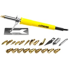 STAYER PROTerm, 30 Вт, 3 в 1, в наборе: 20 насадок, в кейсе, прибор для выжигания, пайки и резки, Professional (45227)