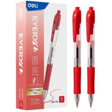 DELI Ручка шариков. автоматическая EveryU EQ60-RD прозрачный/красный d=0.7мм красн. черн. 1стерж. пулевидный пиш. наконечник кругл. резин. манжета