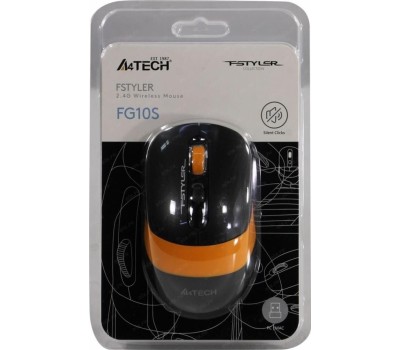 Мышь A4TECH Fstyler FG10 черный/оранжевый оптическая (2000dpi) беспроводная USB