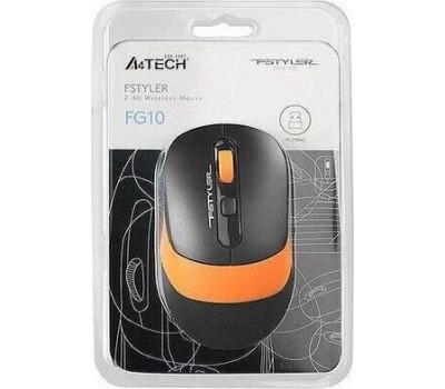 Мышь A4TECH Fstyler FG10 черный/оранжевый оптическая (2000dpi) беспроводная USB