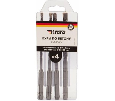 Бур KRANZ (KR-91-0405) Набор буров по бетону 5-6-8-10х160х100мм, 4 шт, в пластиковой коробке SDS PLUS