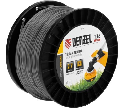 DENZEL Леска для триммера двухкомпонентная квадрат, 2,7мм х 138м, на DIN катушке EXTRA CORD 96819