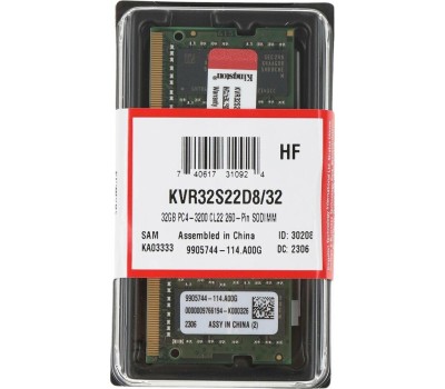 Оперативная память KINGSTON Оперативная память Valueram KVR32S22D8/32 DDR4 - 1x 32ГБ 3200МГц, для ноутбуков (SO-DIMM), Ret