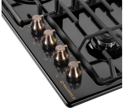 Варочная панель газовая MAUNFELD Газовая варочная панель EGHE.64.63CB.R/G, 4 конфорки, эмалированная сталь, черный