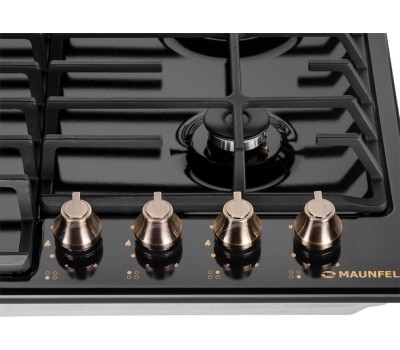 Варочная панель газовая MAUNFELD Газовая варочная панель EGHE.64.63CB.R/G, 4 конфорки, эмалированная сталь, черный