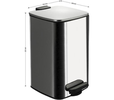 САНАКС - Ведро из нержавеющей стали, с педалью, квадратное, 8 литров, крышка микролифт, цвет ХРОМ. 10838