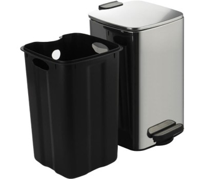 САНАКС - Ведро из нержавеющей стали, с педалью, квадратное, 8 литров, крышка микролифт, цвет ХРОМ. 10838