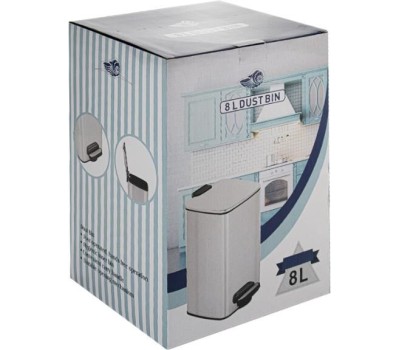 САНАКС - Ведро из нержавеющей стали, с педалью, квадратное, 8 литров, крышка микролифт, цвет ХРОМ. 10838