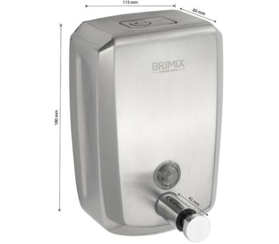 BRIMIX - Дозатор жидкого мыла настенный, металлический, с глазком, из нержавеющей стали марки 201, на 800 мл, сатин 644