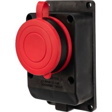 Силовые разъемы REXANT (111-007) Розетка настенная с крышкой, 3Р+РЕ, 32 А IP44 черная каучук