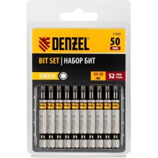 Набор бит DENZEL Набор бит TORX 20х50, сталь S2, шестигранный профиль, 10 шт. 11669