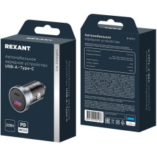 REXANT Автомобильное зарядное устройство c двумя портами (USB-A + USB-C) c LED-подсветкой, 20Вт