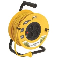 IEK Удлинитель силовой Garden, розеток 4шт, 2x0.75 кв.мм, 6A, 30м, ПВС, катушка, желтый [wkp23-06-04-30]