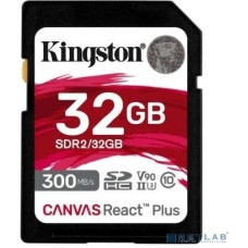 Карта памяти KINGSTON SecureDigital 32GB SDHC, UHS-I Class U3 V90, чтение: 300Мб/с, запись: 260Мб/с <SDR2/32GB>