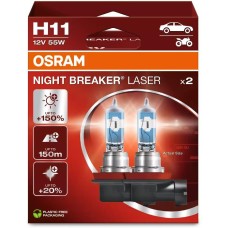 Лампа галогенная OSRAM Автолампа галогенная H11 (55W PGJ192 +150%) NIGHT BREAKER LASER (евробокс, 2шт) 3200 K 12V