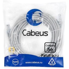 Патч-корд CABEUS Патч-корд PC-UTP-RJ45-CAT.5E-10M U/UTP RJ-45 вил.-вилка RJ-45 кат.5E 10м серый ПВХ