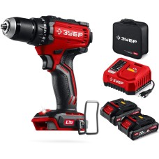 ЗУБР 20 В, 65 Н·м, 2 АКБ LMS (2 А·ч), бесщеточная дрель-шуруповерт, сумка (ДБ-65-22)