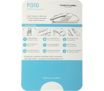 Мышь A4TECH FStyler FG10 белый/серый оптическая (2000dpi) беспроводная USB