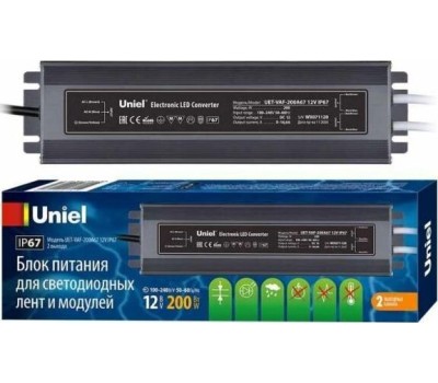 Герметичные (класс защиты IP 67) UNIEL (UL-00007579) UET-VAF-200A67 12V IP67 2 ВЫХОДА