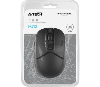 A4TECH Мышь Fstyler FG12 черный оптическая (1200dpi) беспроводная USB (3but)