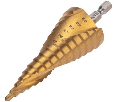 Сверло KRANZ (KR-12-6613) Сверло по металлу ступенчатое ТИТАН 4,0-32,0мм, 102мм, 65 HRC, Р6М5 TiN