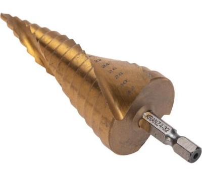 Сверло KRANZ (KR-12-6613) Сверло по металлу ступенчатое ТИТАН 4,0-32,0мм, 102мм, 65 HRC, Р6М5 TiN