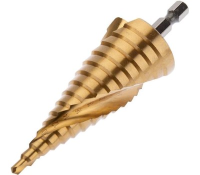 Сверло KRANZ (KR-12-6613) Сверло по металлу ступенчатое ТИТАН 4,0-32,0мм, 102мм, 65 HRC, Р6М5 TiN