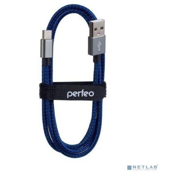 PERFEO (U4903) Кабель USB2.0 A вилка - USB Type-C вилка, черно-синий, длина 1 м
