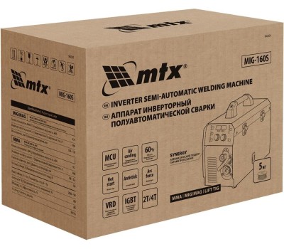 Сварочный аппарат MTX Аппарат инвертор. полуавтомат. cварки MIG-160S, 160A, ПВ 60%, катушка 5 кг 94301