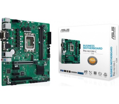 Материнская плата ASUS PRO H610M-C-CSM (Socket 1700, mATX, 2xDDR5(64GB), DP/DVI/HDMI, 1xPCIe 5.0x16/2xPCIe 3.0x1, 4xSATA 6Gb/s, 1xM2, 1xLAN, 1xCom, 2xUSB 3.0, 2xUSB 2.0, 2xPS/2)