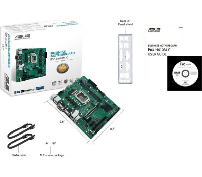 Материнская плата ASUS PRO H610M-C-CSM (Socket 1700, mATX, 2xDDR5(64GB), DP/DVI/HDMI, 1xPCIe 5.0x16/2xPCIe 3.0x1, 4xSATA 6Gb/s, 1xM2, 1xLAN, 1xCom, 2xUSB 3.0, 2xUSB 2.0, 2xPS/2)