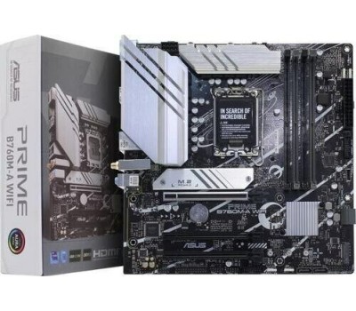 Материнская плата ASUS PRIME B760M-A WIFI (Socket 1700, mATX, 4xDDR5(128GB), 2xHDMI 2.1/DP, 3xPCIe 4.0x16, 1xLAN (2.5GbE), Wi-Fi, BT, 4xSATA 6Gb/s, 2xM.2, 2xUSB 3.2, 4xUSB 2.0, 1xPS/2)(90MB1EL0-M1EAY0)