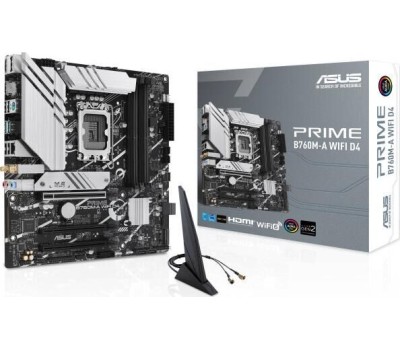 Материнская плата ASUS PRIME B760M-A WIFI (Socket 1700, mATX, 4xDDR5(128GB), 2xHDMI 2.1/DP, 3xPCIe 4.0x16, 1xLAN (2.5GbE), Wi-Fi, BT, 4xSATA 6Gb/s, 2xM.2, 2xUSB 3.2, 4xUSB 2.0, 1xPS/2)(90MB1EL0-M1EAY0)