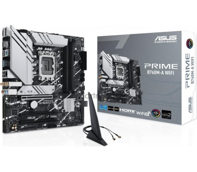 Материнская плата ASUS PRIME B760M-A WIFI (Socket 1700, mATX, 4xDDR5(128GB), 2xHDMI 2.1/DP, 3xPCIe 4.0x16, 1xLAN (2.5GbE), Wi-Fi, BT, 4xSATA 6Gb/s, 2xM.2, 2xUSB 3.2, 4xUSB 2.0, 1xPS/2)(90MB1EL0-M1EAY0)