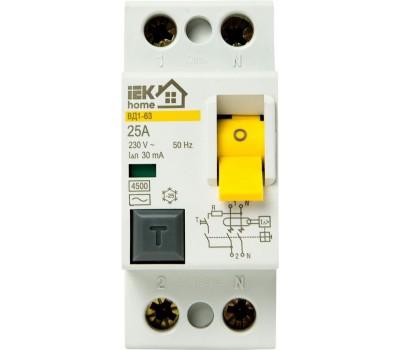 IEK Выключатель дифф. тока (УЗО) ВД1-63 (MDV10-2-025-030) 25A 2П 230В 2 модуля белый (упак.:1шт)