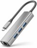 ORIENT JK-341N, Type-C разветвитель-сетевая карта USB 3.2 Gen1 (5 Гбит/c), порты: 3xUSB-A + RJ45 Gigabit Ethernet, RTL8153, 100/1000 Мбит/с, кабель USB Type-C, алюминиевый корпус, серебристый (33309)
