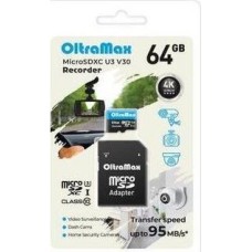 Карта памяти OLTRAMAX MicroSDXC 64GB Class 10 (U3) V30 Recorder + адаптер (SD 95 MB/s) [OM64GCSDXC10-U3-V30]