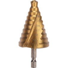 Сверло KRANZ (KR-12-6614) Сверло по металлу ступенчатое ТИТАН 9,0-36,0мм, 110мм, 65 HRC, Р6М5 TiN