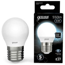 Лампочка GAUSS Лампа LED E27, шар, 6.5Вт, 10 шт. [105102207]