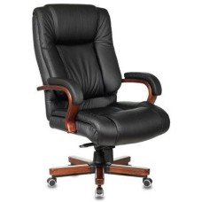 Кресло компьютерное БЮРОКРАТ Кресло руководителя T-9925WALNUT, на колесиках, кожа/кожзам, черный [t-9925walnut/black]