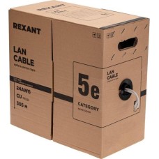 REXANT Кабель витая пара F/UTP, CAT 5e, PE, 4PR, 24AWG, OUTDOOR, SOLID, черный, 305м, РФ