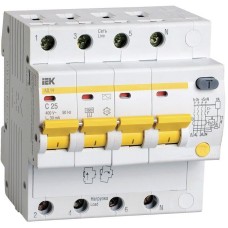 IEK Автоматический выключатель дифф. тока АД14 (MAD10-4-025-C-030) 25A тип C 4.5кА 4П 230/400В 5 модулей белый (упак.:1шт)
